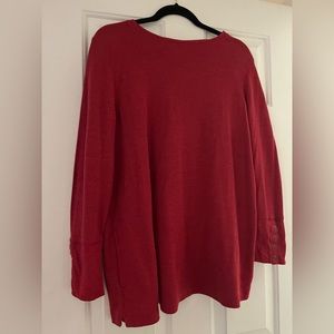 Red cotton poly top. Long John type material.